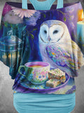 Women's Magic Owl Flower Animal Two Piece Suit Top