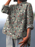 Midnight Small Spring Floral Pattern Printed Women’s Casual Cotton And Linen Shirt