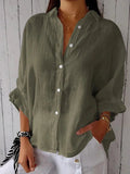 Women’s Cotton & Linen Casual Tie-Back Shirt Olive Green / S