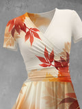 Women's Artistic Gradient Fall Maple Leaf Maxi Dress