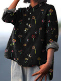 Summer Floral And Butterfly Pattern Printed Women’s Casual Cotton Linen Shirt