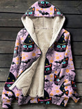 Cute Black Cat Witch Halloween Art Print Waffle Plush Thick Long-Sleeved Hooded Coat Multicolor / S