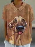 Women’s Funny Dog Print Casual Cotton And Linen Shirt Muilticolor / S