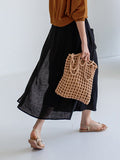 Women’s Plain Color Casual Nine-Point Pants Fake Two-Piece Cotton And Linen Wide-Leg Skirt Black