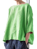 Women’s Solid Color Loose Elegant Casual Cotton And Linen T-Shirt Green / S