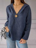 Women’s Cotton Linen Hooded Top Navy / S