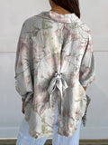 Fresh Pale Pink Flowers Women’s Print Casual Linen V-Neck Shirt