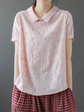 Cotton Short Sleeve Retro Style Thin Summer Shirt Pink / M