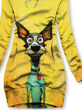 Women's Funny Dog Art Painting Print Casual Hoodie