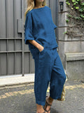 Women’s Casual Cotton And Linen Suit Navy / S