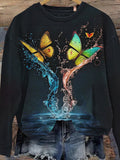 Women's Butterfly Print Casual Long Sleeve Sweatshirt