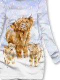 Women's Cute Baby Highland Cow Aesthetic Art Casual Print Sweatshirt