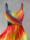 Women's Rainbow Stripe Tie Dye Art Dress