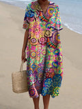 Women’s Ethnic Print Pocket Linen Dress Multicolor / S