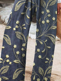 Women’s Vintage Floral Art Printed Cotton And Linen Casual Pants