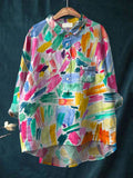 Women’s Watercolor Art Print Casual Cotton And Linen Shirt Multicolor / S