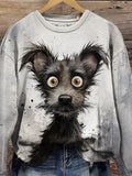 Watercolor Ink Puppy Animal Art Design Print Casual Long Sleeve Sweatshirt