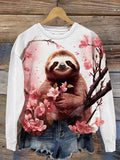 Women's Sloth Flower Print Casual Long Sleeve Sweatshirt