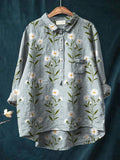 Sweet Daisy Field Pattern Printed Women’s Casual Cotton And Linen Shirt Multicolor / S