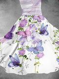 Women's Flower Butterfly Art Design Midi Dress