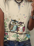 Women’s Summer Owl Print Short Sleeve T-Shirt