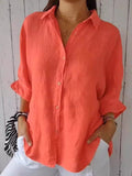 Women’s Cotton & Linen Casual Tie-Back Shirt Orange / S