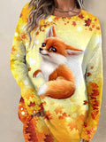 Women's Funny Fox Print Casual Knitted Sweater Dress