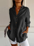 Women’s Single-Row Buttons Pleated Solid Color Shirt Black / S