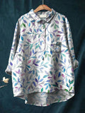 Summer Willow Bough Pattern Printed Women’s Casual Cotton And Linen Shirt Multicolor / S