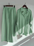 Women’s Solid Color Loose Elegant High Waist Casual Cotton And Linen Suit Mint Green / S