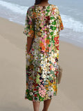 Women’s Colorful Floral Print Pocket Linen Dress