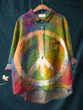 Women’s Rainbow Colored Peace Sign Print Casual Cotton And Linen Shirt Multicolor / S