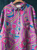 Abstract Heart Pattern Printed Women’s Casual Cotton And Linen Shirt