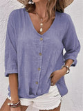 Casual V-Neck Pullover Short-Sleeved Blouse Purple / S