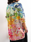 Women’s Tropical Print Casual Cotton And Linen Shirt