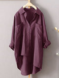 Women’s Solid Color Loose Elegant Casual Cotton And Linen Shirt Red / S