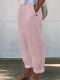 Women’s Printed Cotton And Linen Casual Pants Pink / S