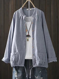 Women’s Retro Style Cotton Yarn Solid Color Jacket Blue / Onesize