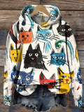 Women's Cute Kid Drawing Cat Art Print Casual Sweatshirt