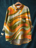 Hippie Style Swirl Pattern Printed Women’s Casual Cotton And Linen Shirt Multicolor / S