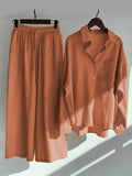 Women’s Solid Color Loose Elegant High Waist Casual Cotton And Linen Suit Orange / S