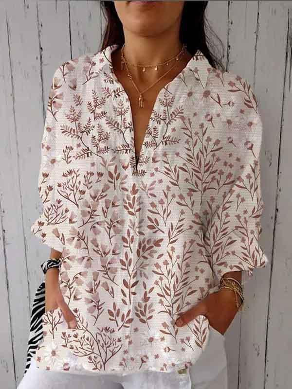 Women’s Fresh Red Floral Print Casual Tops Color / S