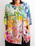 Women’s Tropical Print Casual Cotton And Linen Shirt Multicolor / S