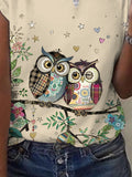 Women’s Summer Owl Print Short Sleeve T-Shirt