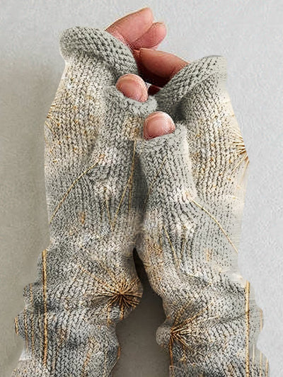 Women's Knit Vintage Christmas Gift Dandelion Art Printing Fingerless Gloves