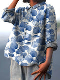 Women’s Vintage Floral Art Print Casual Cotton And Linen Shirt