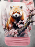 Women's Red Panda Flower Two Piece Suit Top