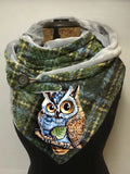 Autumn Winter Warm Cute Owl Plaid Casual Print Scarf