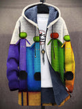 Unisex Multicolor Funny Dog Apple Art Print Plush Thick Long-Sleeved Sweater Cardigan Coat