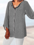 Women’s Solid Color Cotton And Linen Casual Shirt Grey / S